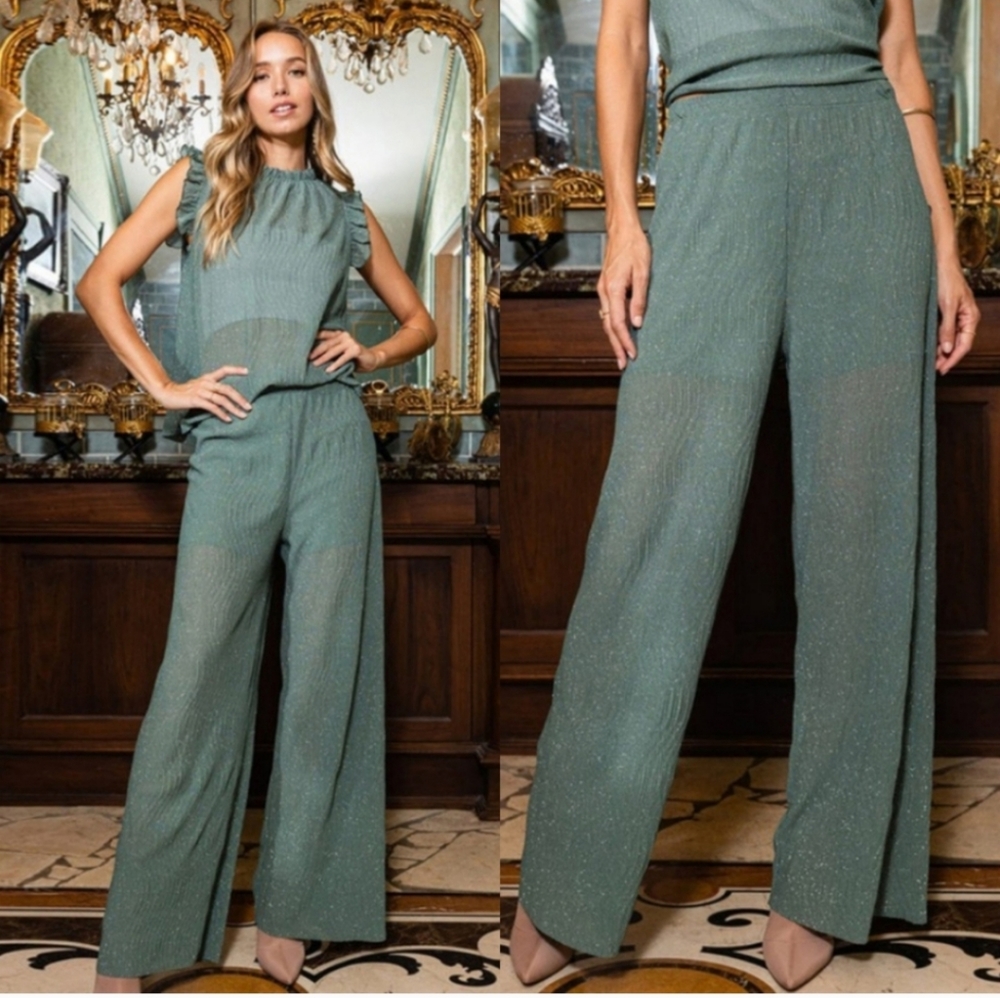 HOST PICK::SHIMMERY WIDE LEG PANTS AND TOP SET - Picture 2 of 3